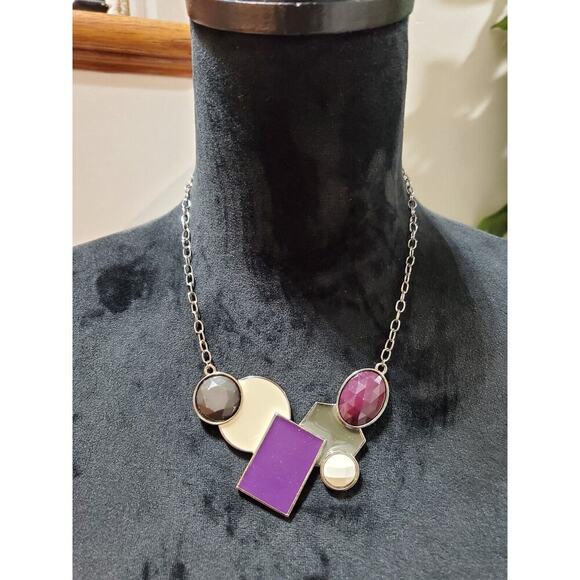 Emerald Star Women's Multicolor Stones Stylish Geometrical Statement Necklace - Picture 1 of 7